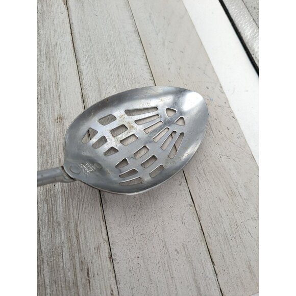 Vintage Ekco Chromium Plated Slotted Serving Spoon Wood Handle 12" - Picture 8 of 8